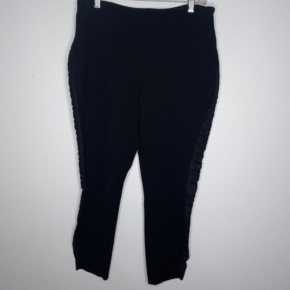 LYSSE Tuxedo Stripe Black Leggings Womens SzXL Sheer Sides Skinny Pants